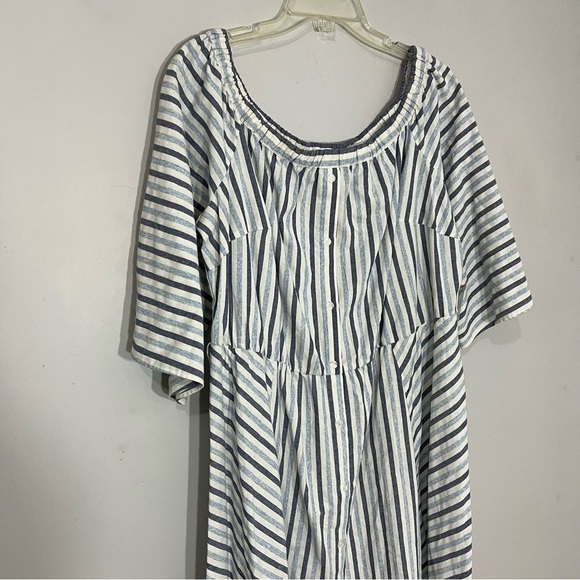 Eloquii Striped Linen Maxi Dress Beach Vacay Cruise Resort Vacation Flowy Summer - Picture 9 of 9